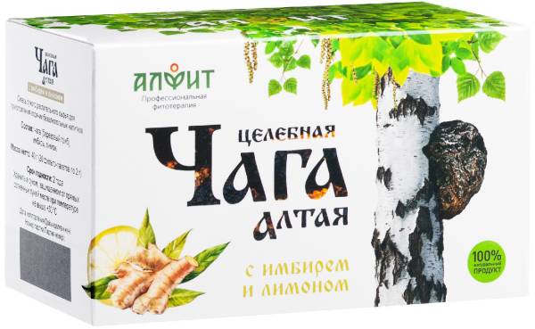 Изображение товара Чайный напиток Чага Алтая с имбирем и лимоном Алфит 20 пакетиков Чайный напиток Чага Алтая с имбирем и лимоном Алфит 20 пакетиков фотография